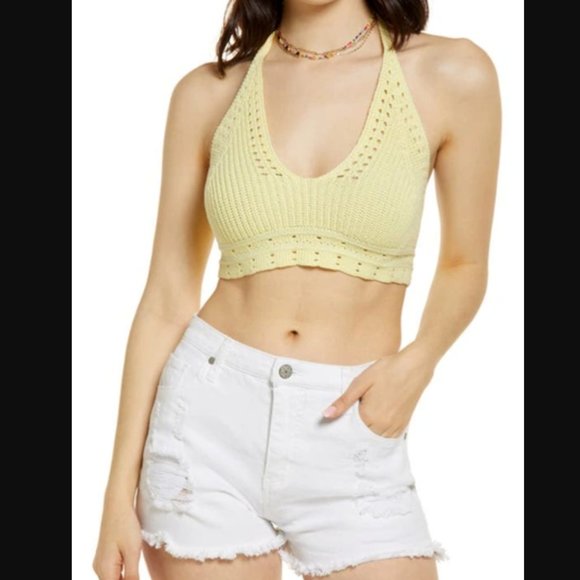 NEW BP Shaker Stitch Sweater Halter Top Yellow Lemonade Nordstrom - Picture 7 of 7